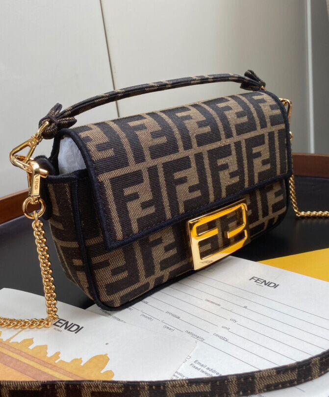 Fendi Mini Baguette Fabric Bag 8BS0171 Coffee